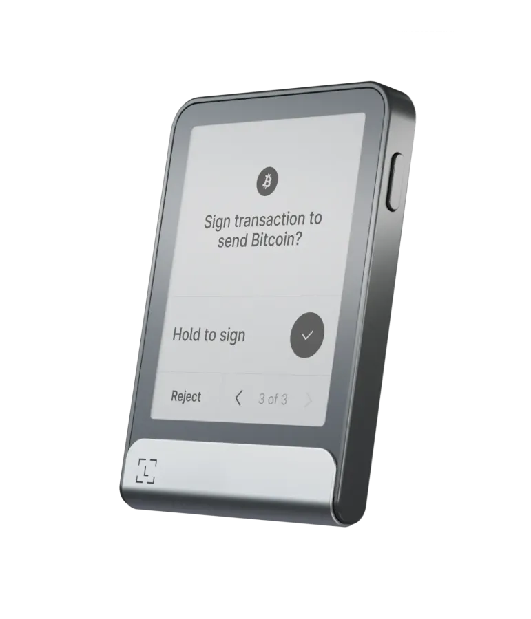 Ledger Flex hardware wallet in Graphite, showing its 2.8-inch E Ink touchscreen protected by Gorilla Glass